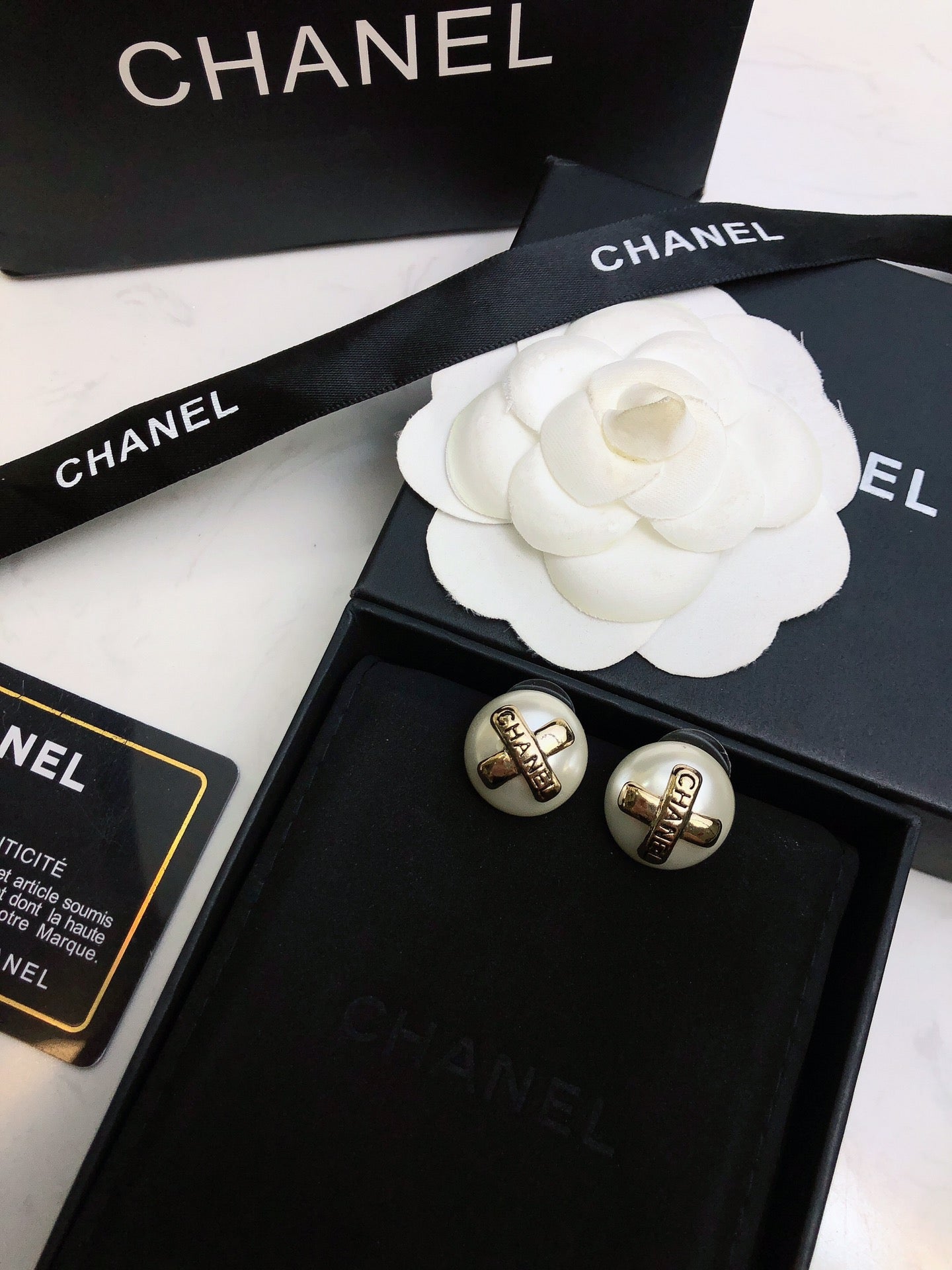 Chanel Pearl 18K Gold Earrings