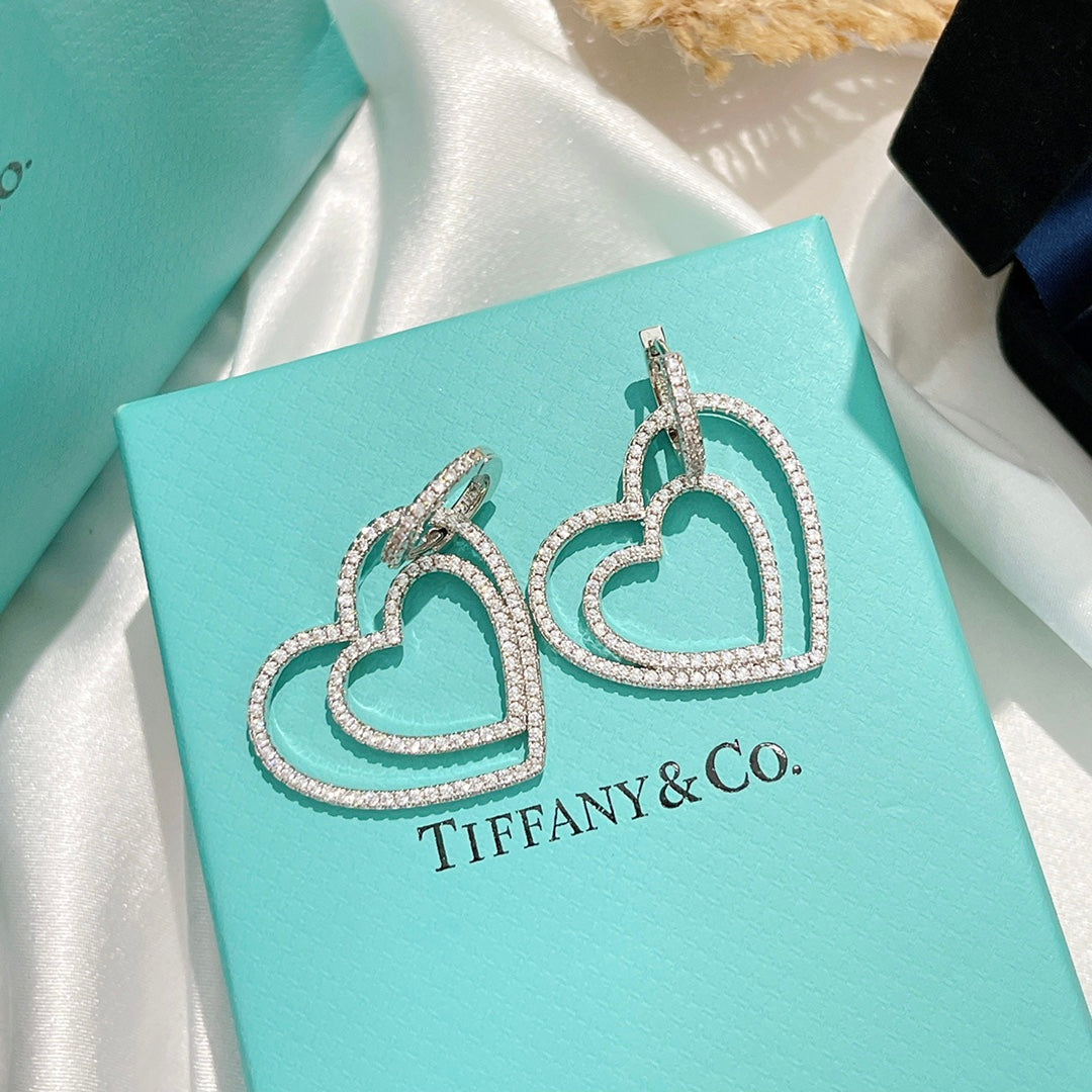 Tiffany Double Heart Diamond 18K Gold Earrings