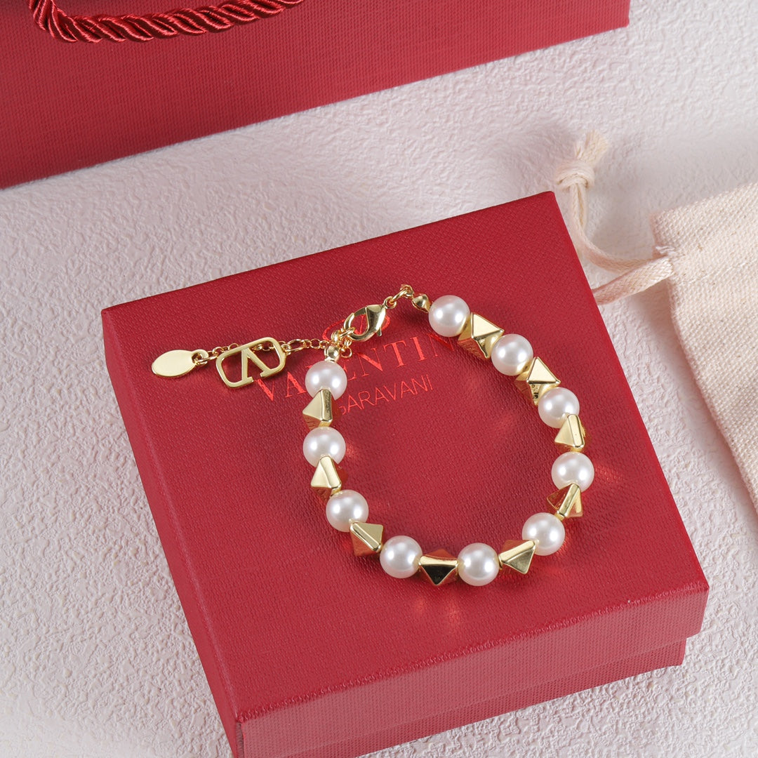 Valentino Rockstud Pearls 18K Gold Bracelet