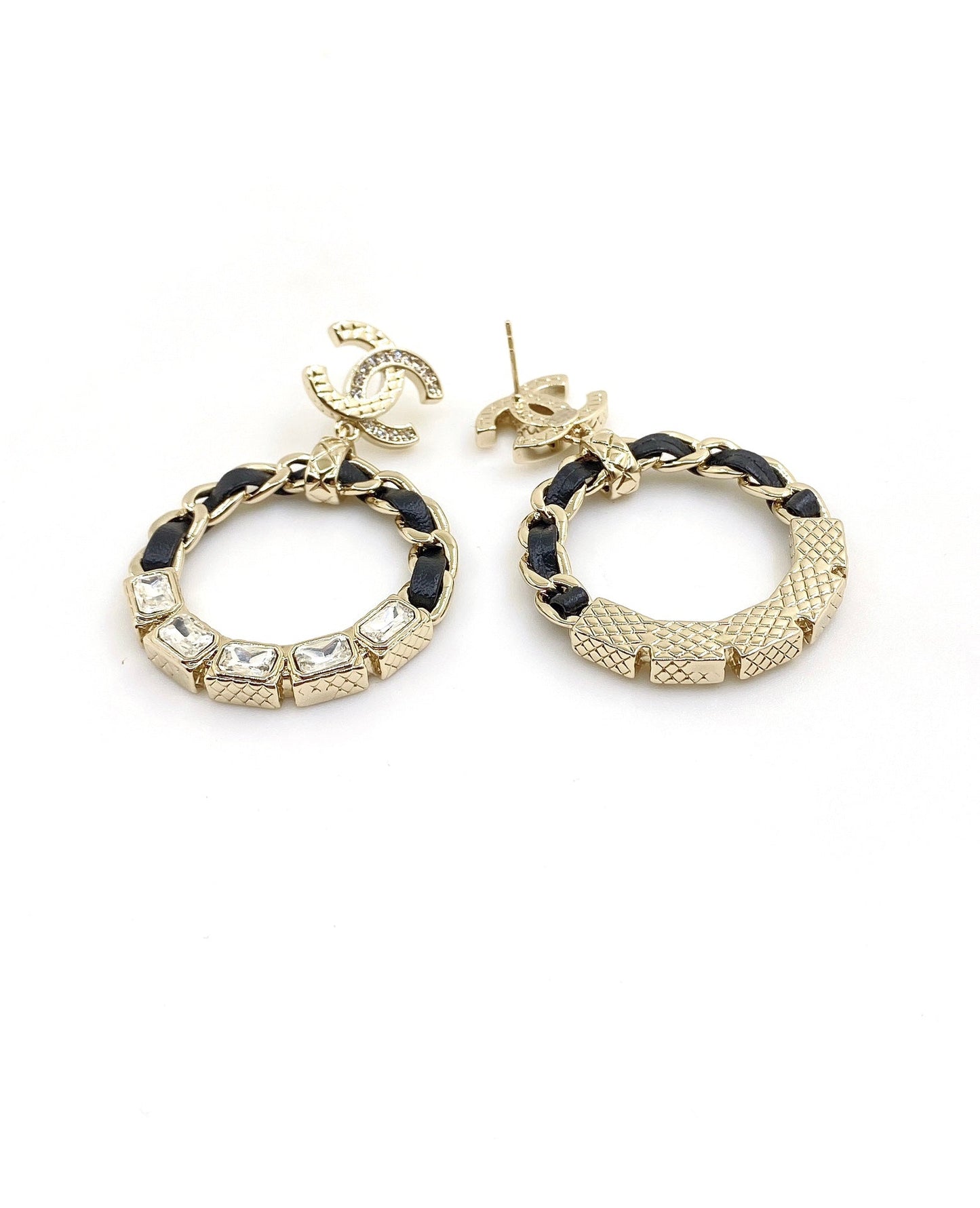 Chanel Leather Circle 18K Gold Earrings
