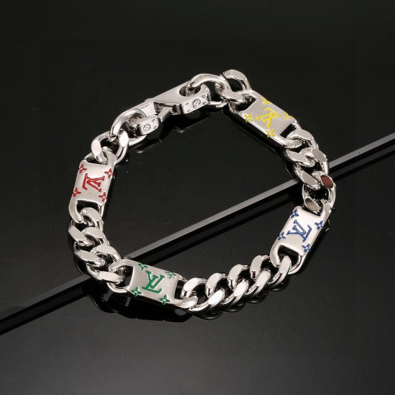 Louis Vuitton Monogram Color Logo Chain 18K Gold Bracelet