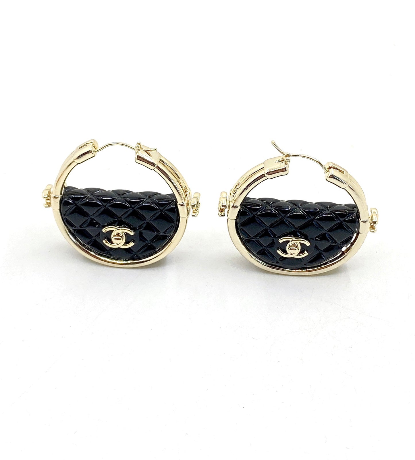Chanel Black Bag 18K Gold Earrings