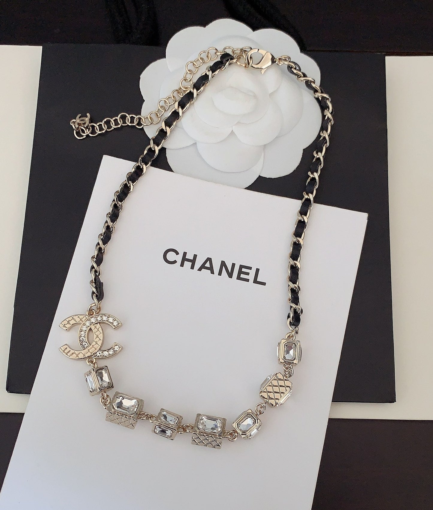 Chanel Square Crystal Choker 18K Gold Necklace