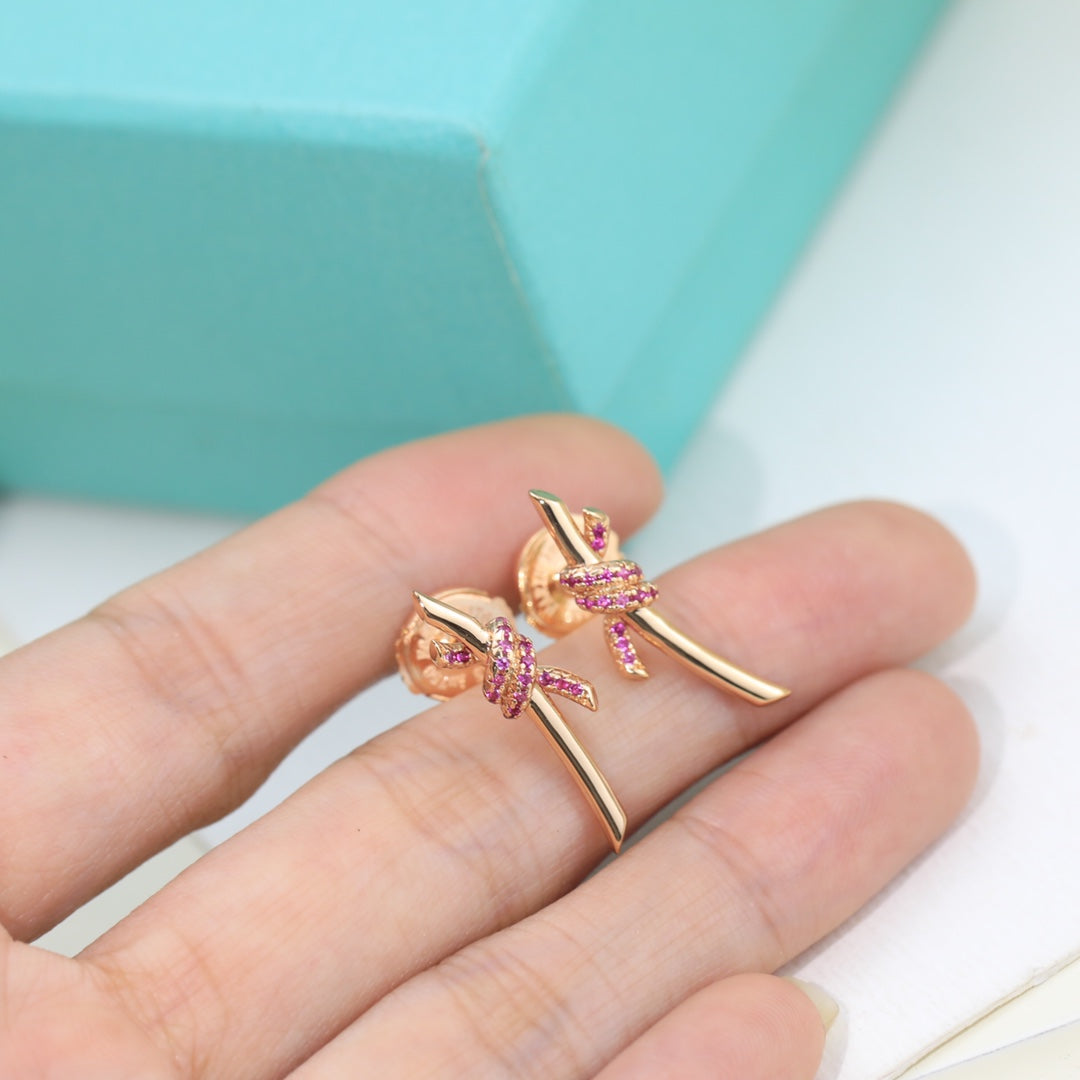 Tiffany Knot Pink Diamonds 18K Gold Earrings