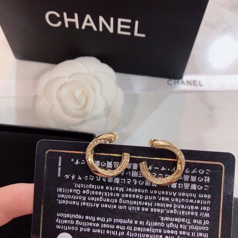 Chanel Half Circle Diamond 18K Gold Earrings