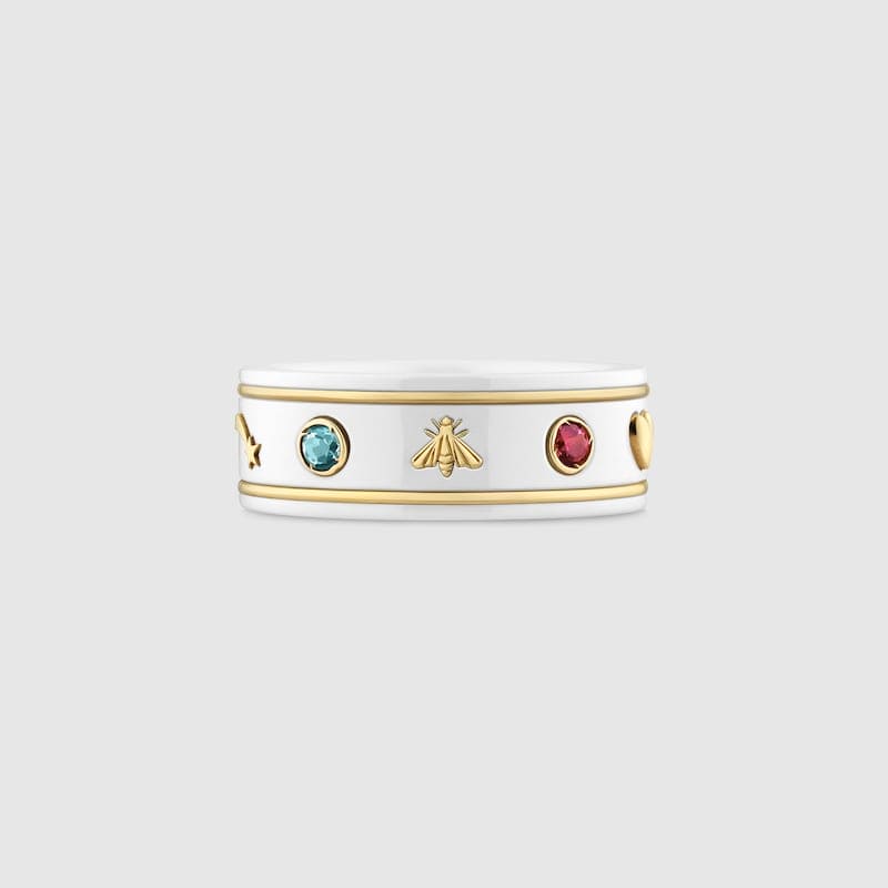 Gucci Double Icon With Gemstones White Zirconia 18K Gold Ring