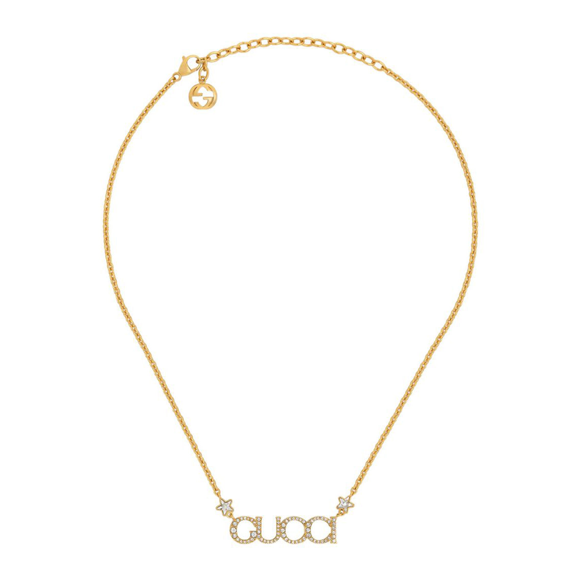 Gucci Double Embellished Script Letter 18K Gold Necklace