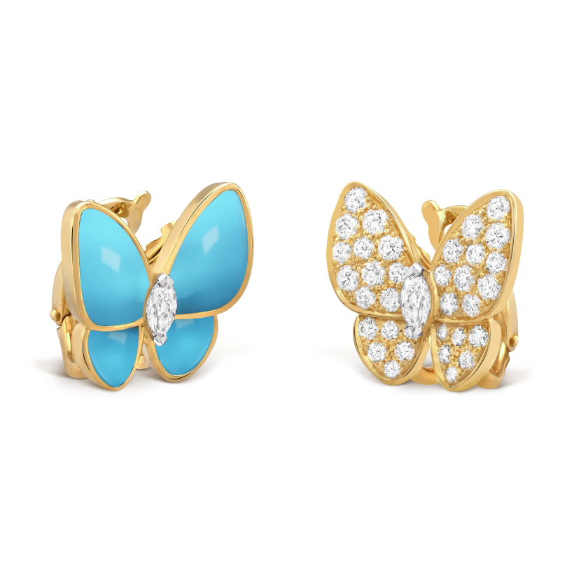 Two Butterfly Turquoise 18K Gold Earrings