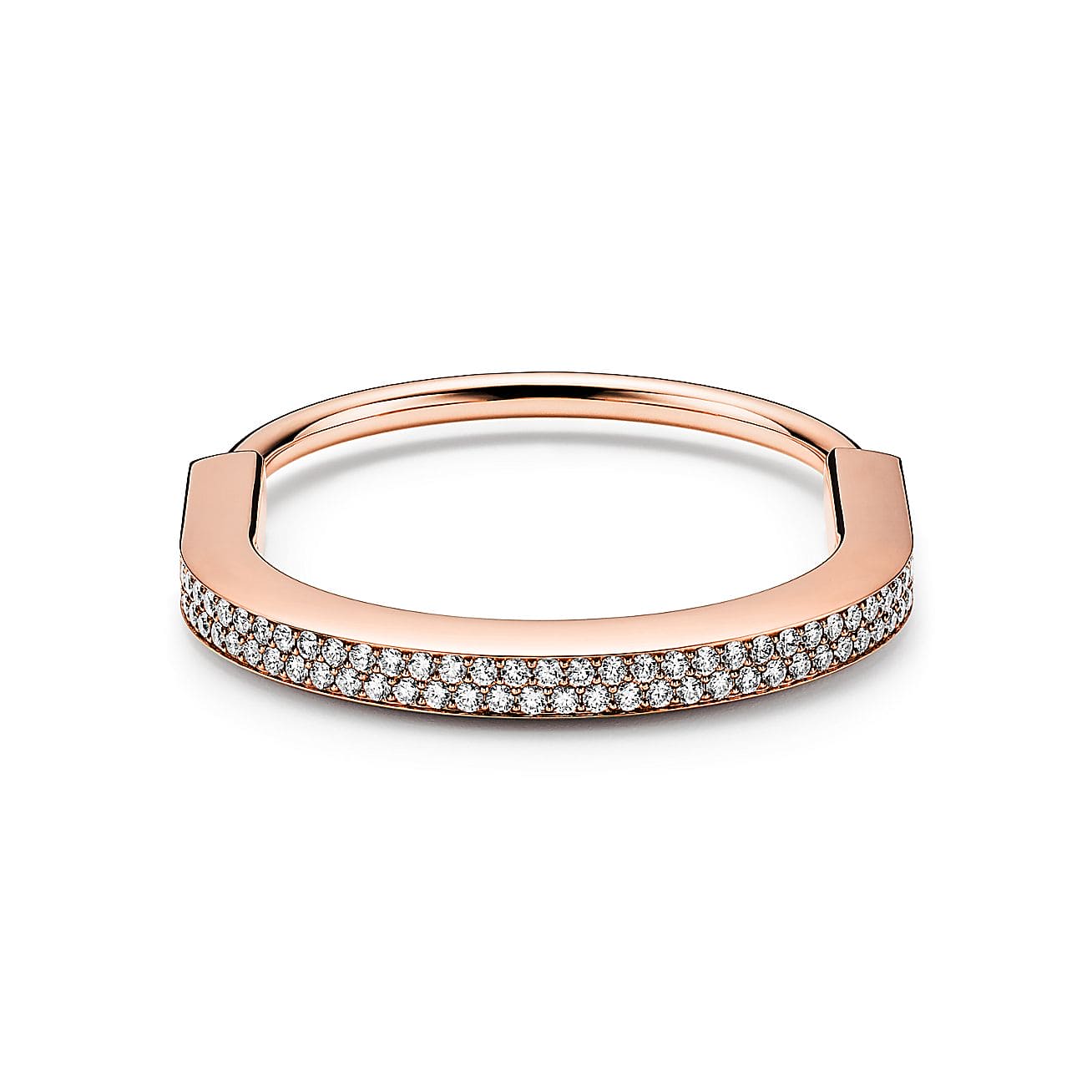 Tiffany Lock Bangle Full Pave Diamonds 18K Gold Bracelet