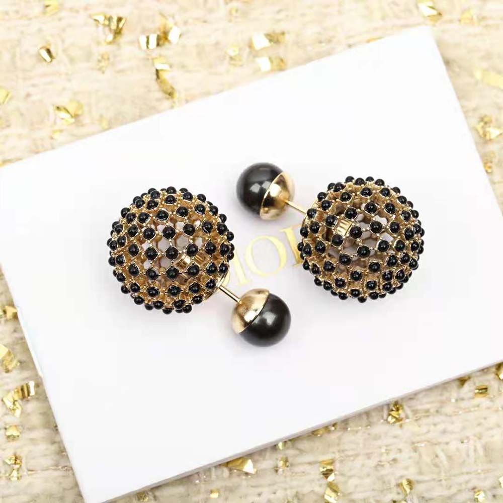 Dior Tribales Black Stone-Effect Resin Pearls 18K Gold Earrings