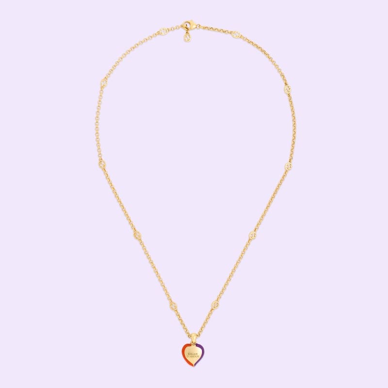 Gucci Double Interlocking Gucci Heart Lightning Charm 18K Gold Necklace