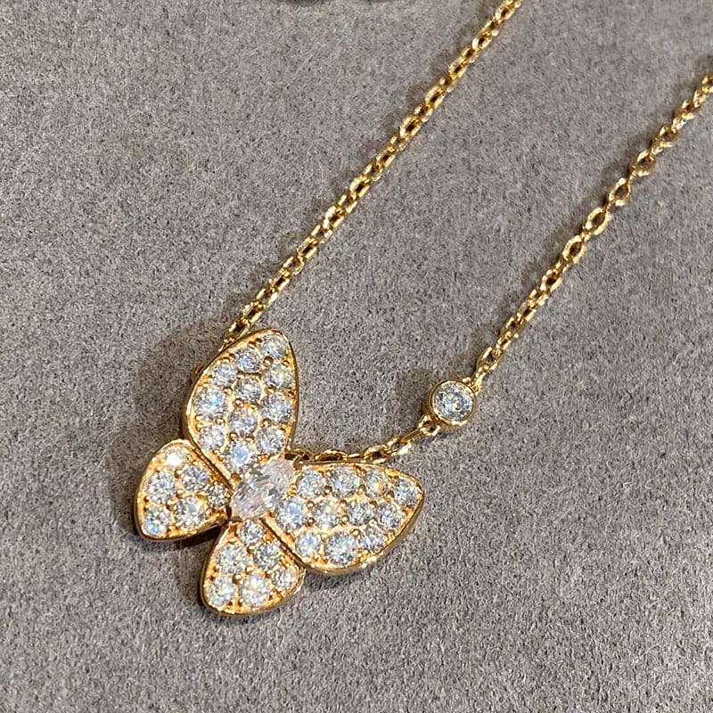 Two Butterfly 18K Gold Necklace
