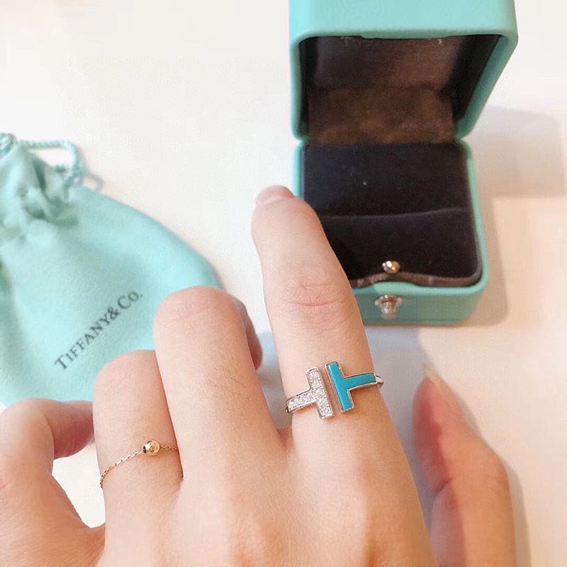 Tiffany Diamond & Turquoise Wire 18K Gold Ring