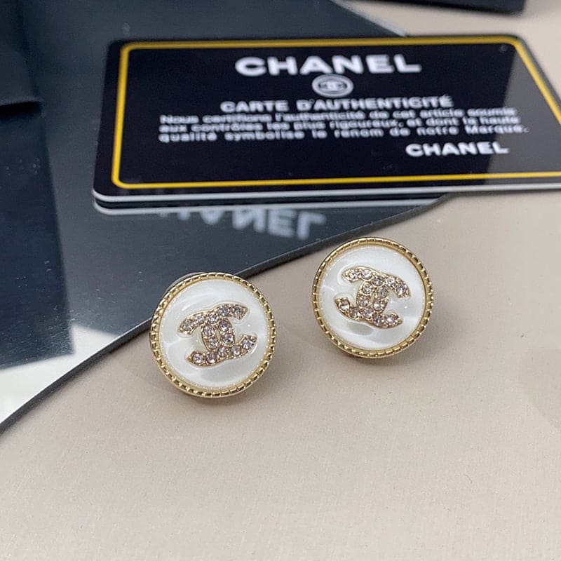 Chanel Pearl Crystal Stud 18K Gold Earrings
