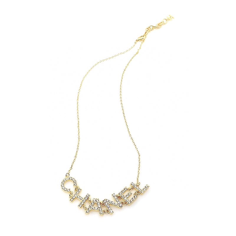 Chanel Crystal 90's Icon Logo 18K Gold Necklace