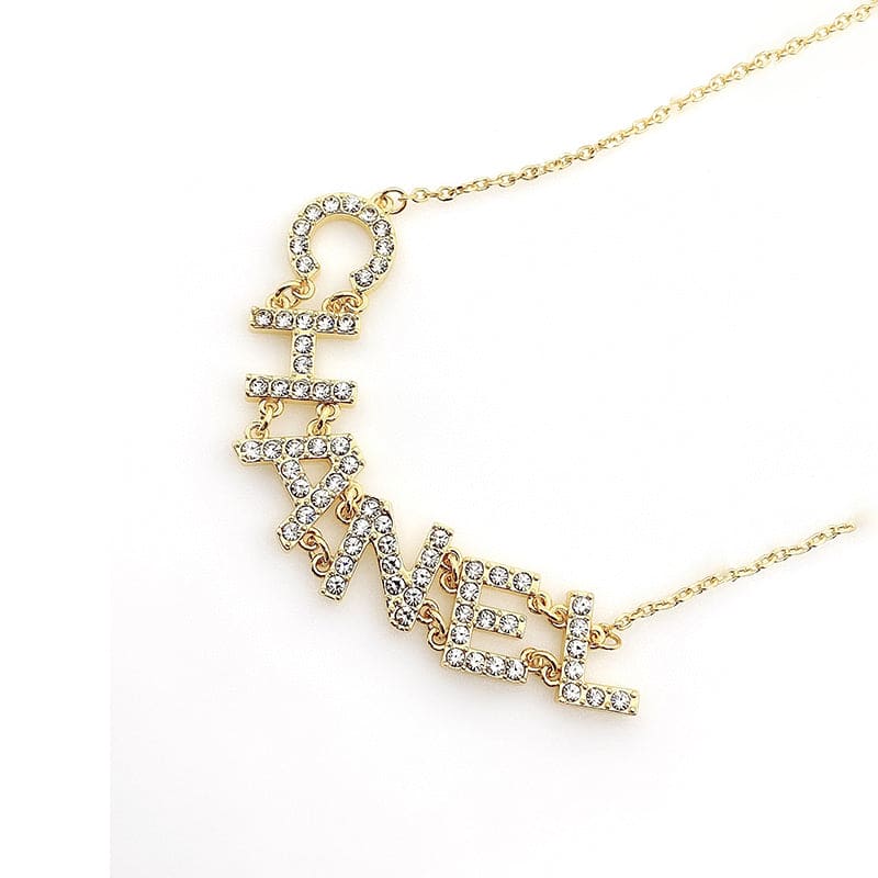 Chanel Crystal 90's Icon Logo 18K Gold Necklace