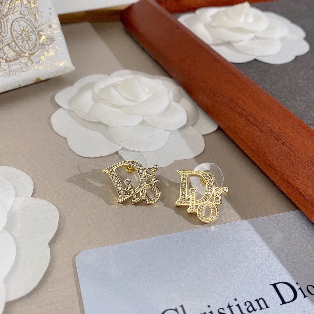 Dior Rhinestone Vintage 18K Gold Earrings