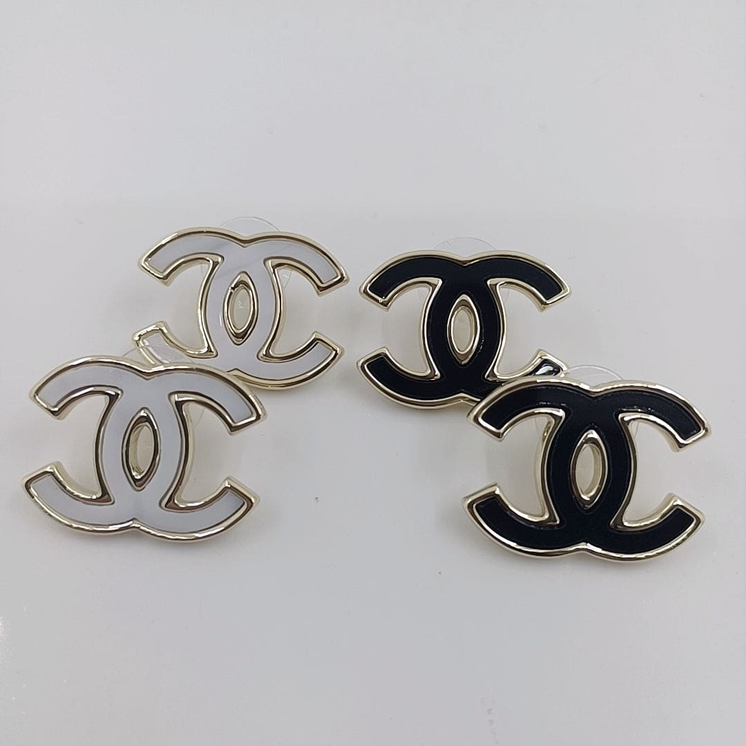 Chanel Black & White 18K Gold Earrings