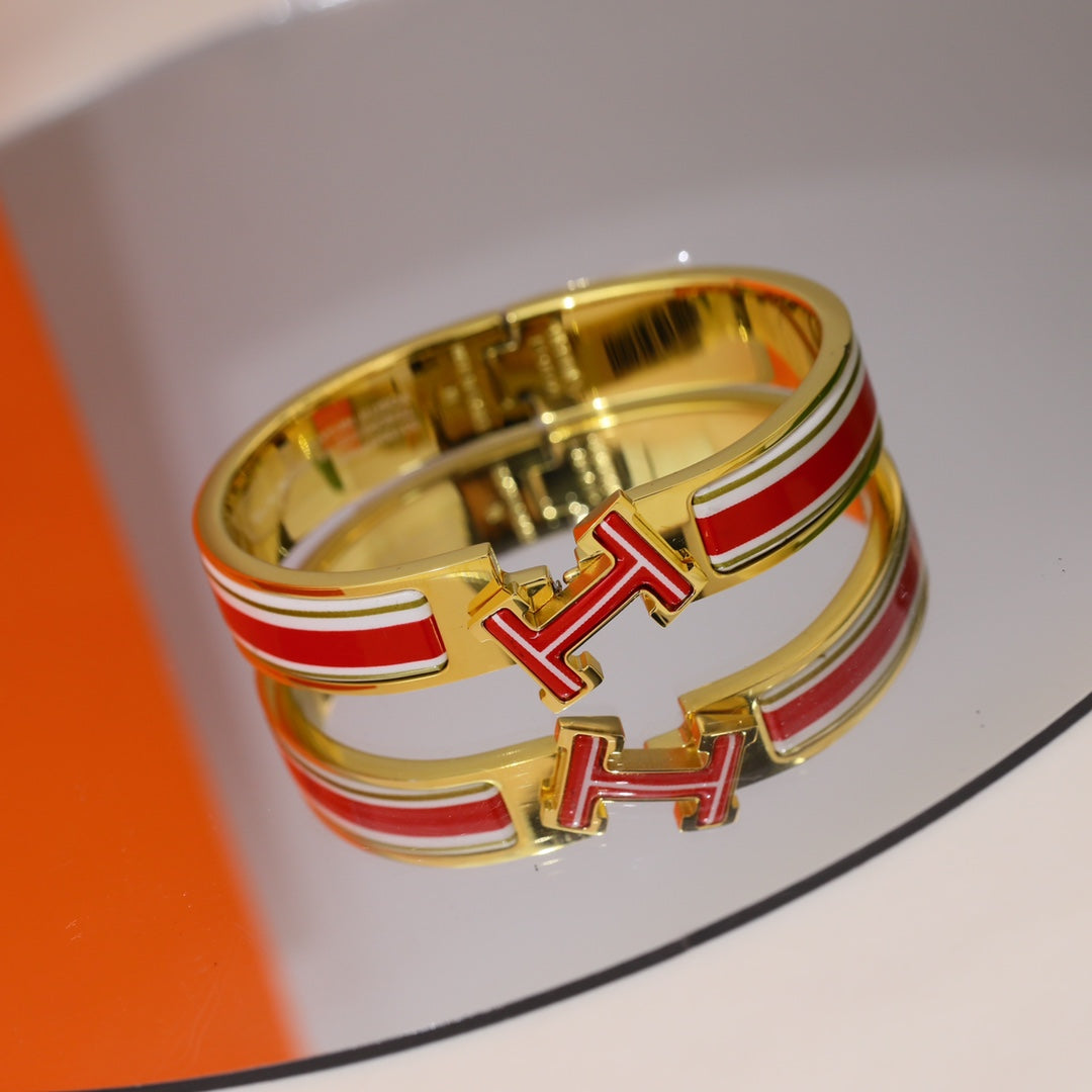 Hermes Clic Red & White 18K Gold Bracelet