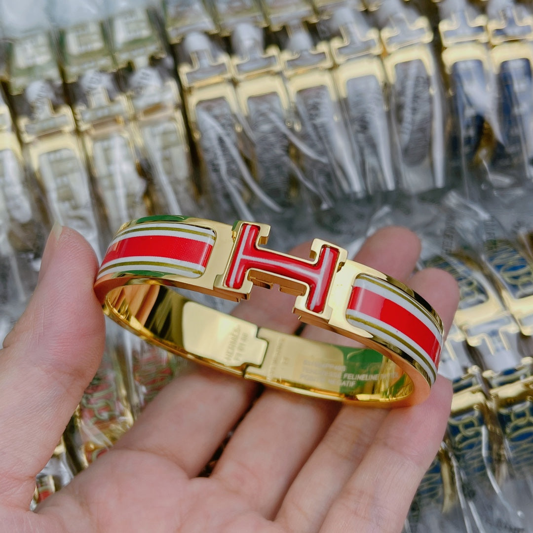 Hermes Clic Red & White 18K Gold Bracelet