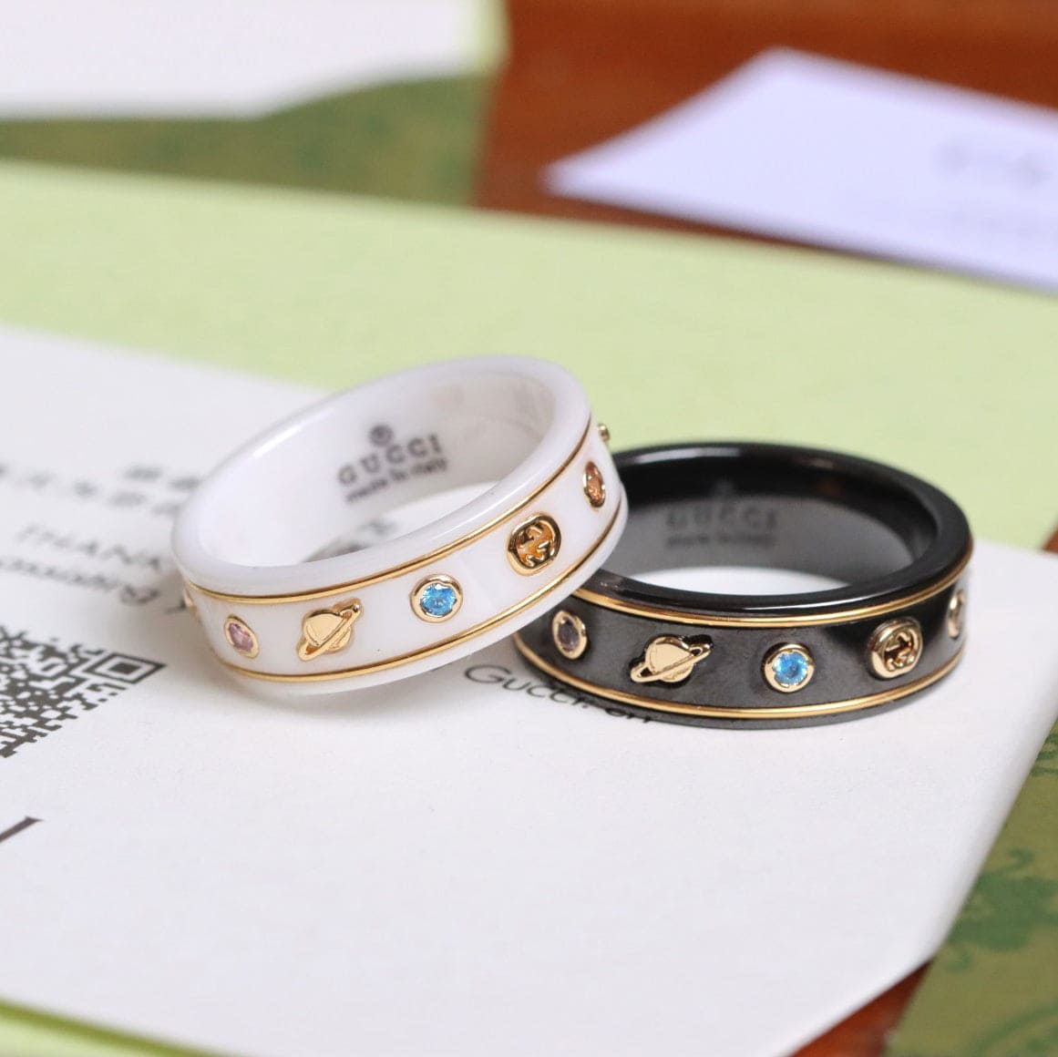 Gucci Double Icon With Gemstones Corundum 18K Gold Ring