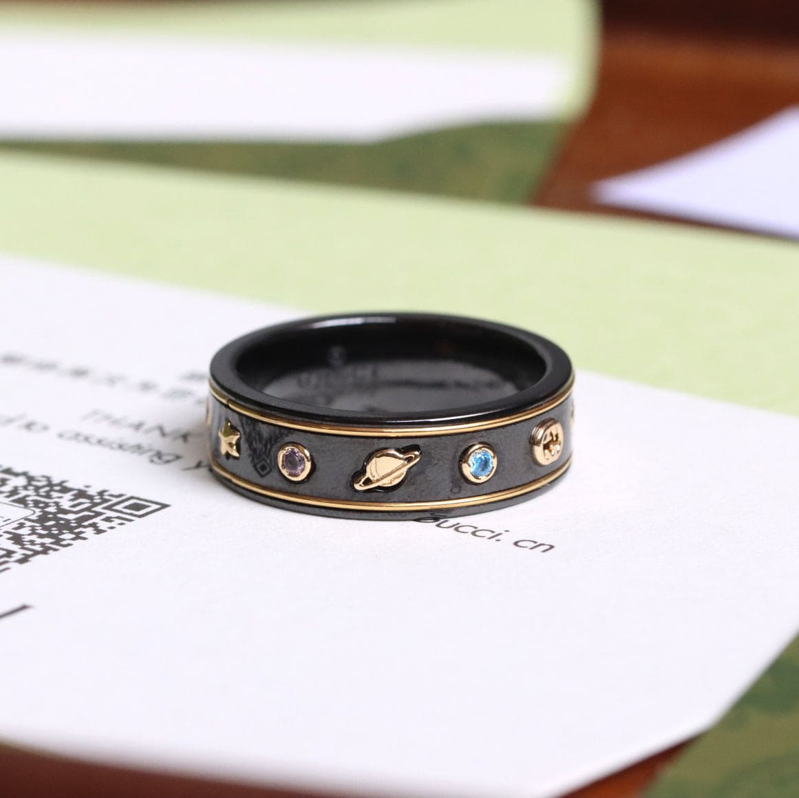 Gucci Double Icon With Gemstones Corundum 18K Gold Ring