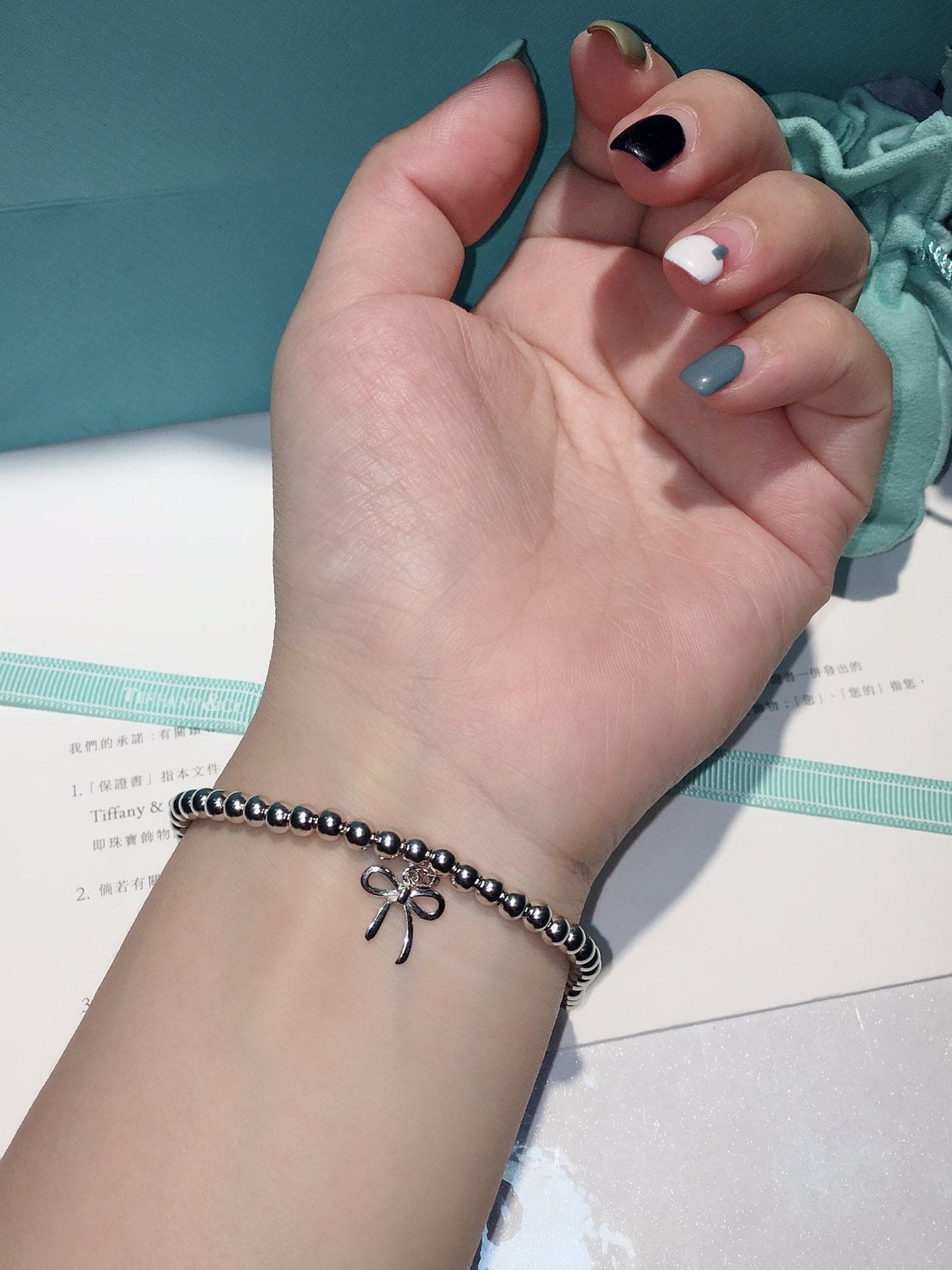 Tiffany Bow Charm Bead 18K Gold Bracelet