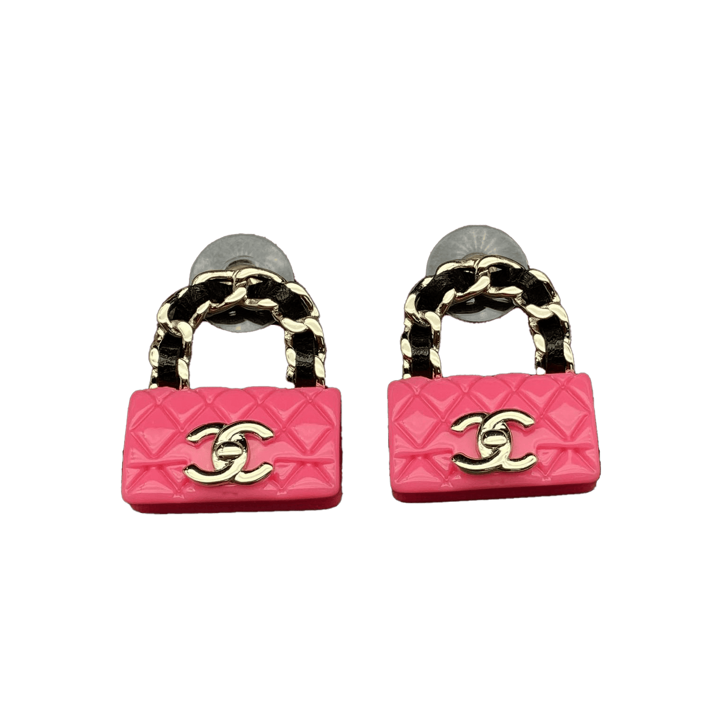 Chanel Classic Pink Bag 18K Gold Earrings