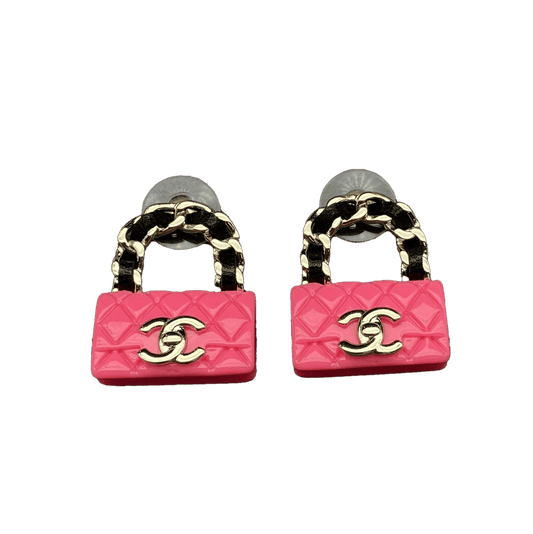 Chanel Classic Pink Bag 18K Gold Earrings