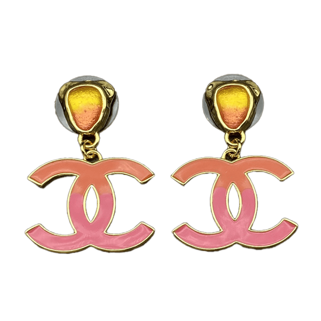 Chanel Classic Pink Dangle 18K Gold Earrings
