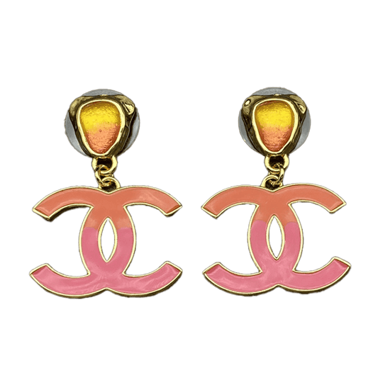 Chanel Classic Pink Dangle 18K Gold Earrings