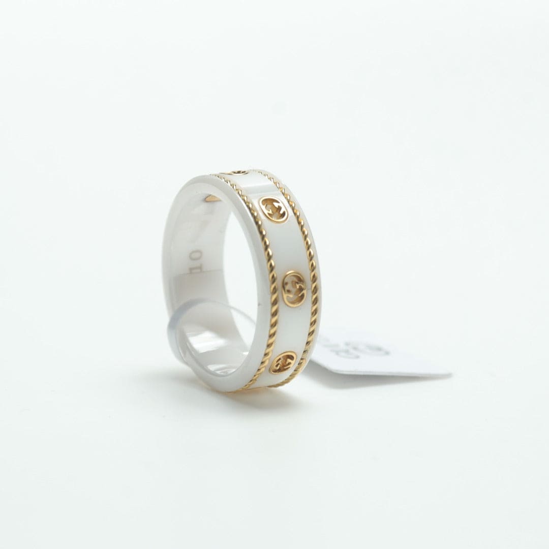 Gucci Double Interlocking Gucci Icon White Zirconia 18K Gold Ring