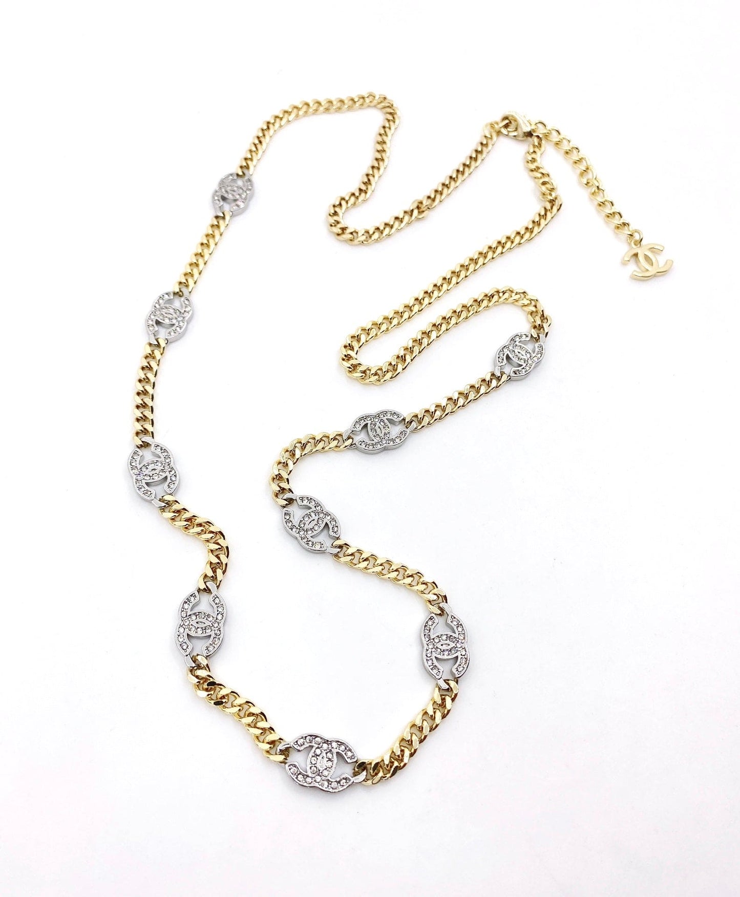 Chanel Crystal Chain Link 18K Gold Necklace