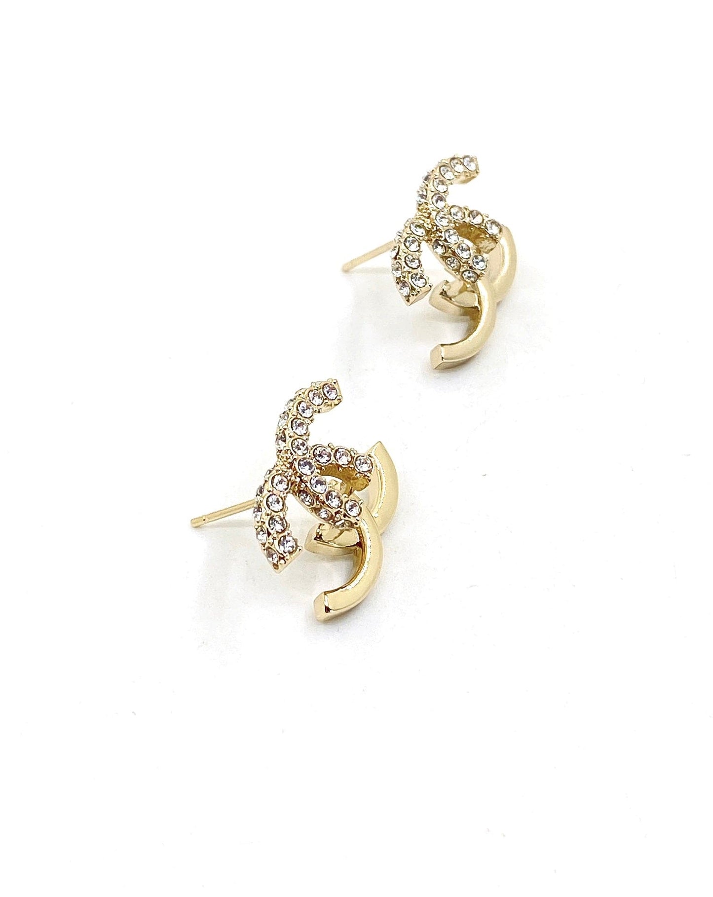 Chanel Half Diamond 18K Gold Earrings