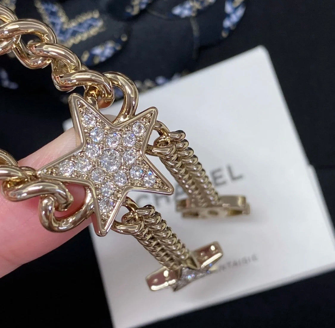 Chanel Rhinestone Star Chain 18K Gold Necklace