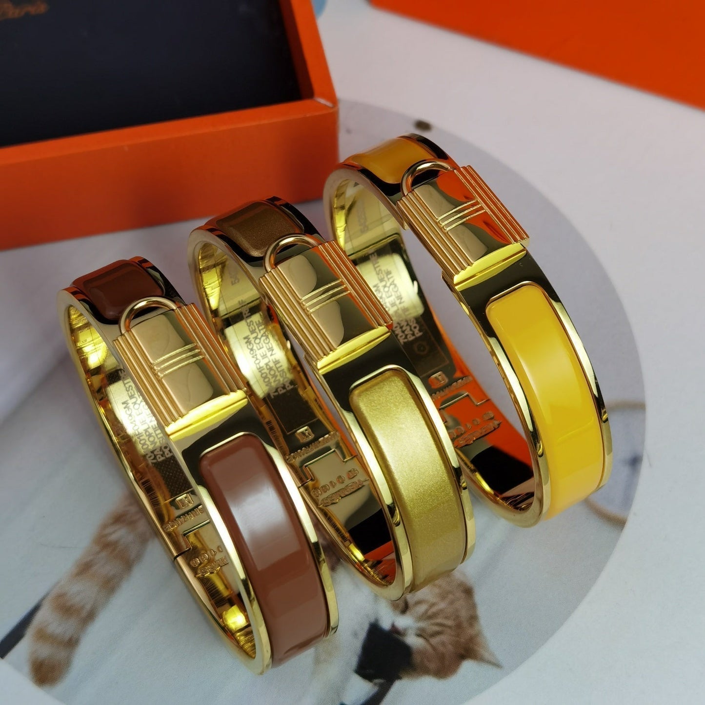 Hermes Clic Cadenas Orange 18K Gold Bracelet