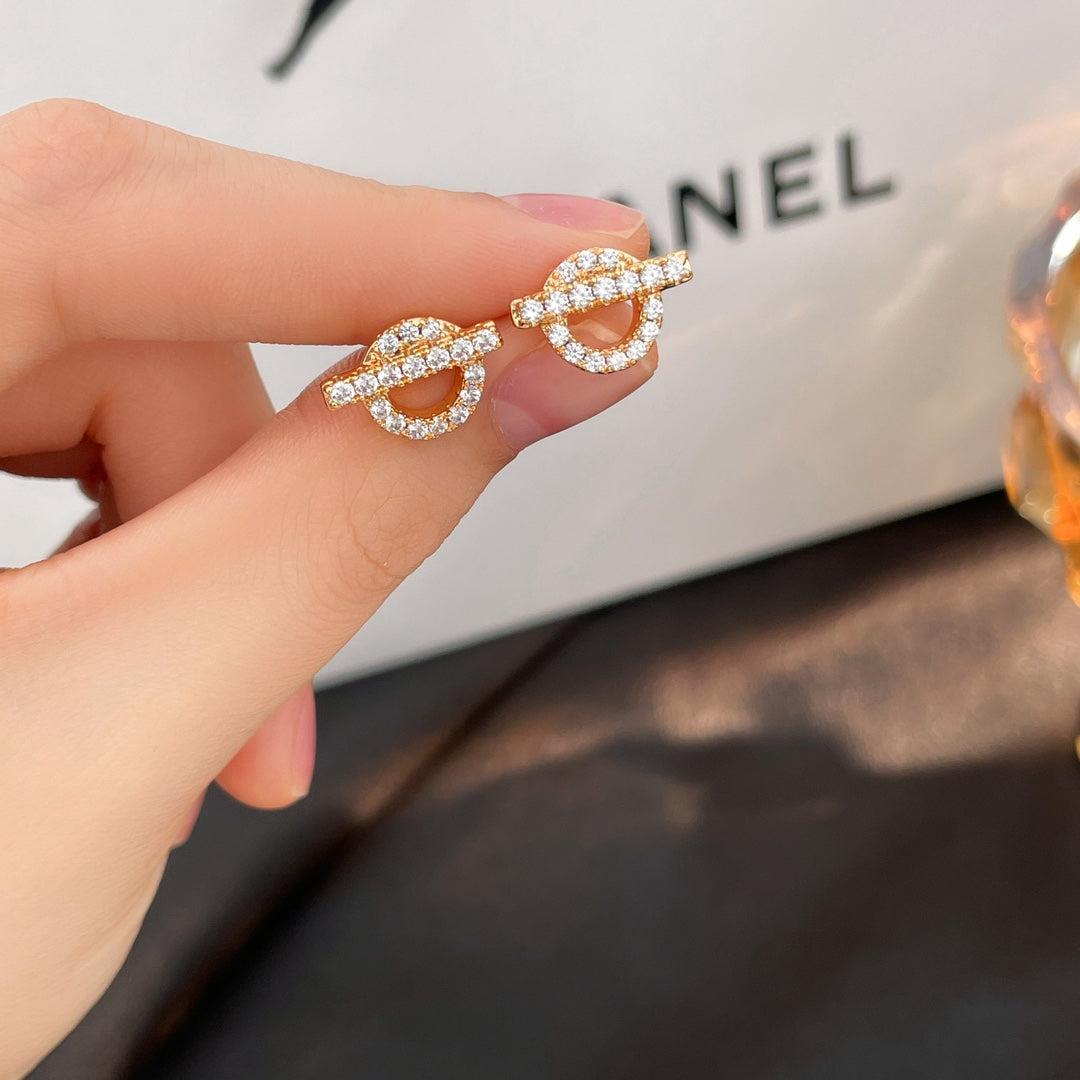 Hermes Finesse Diamond Stud 18K Gold Earrings
