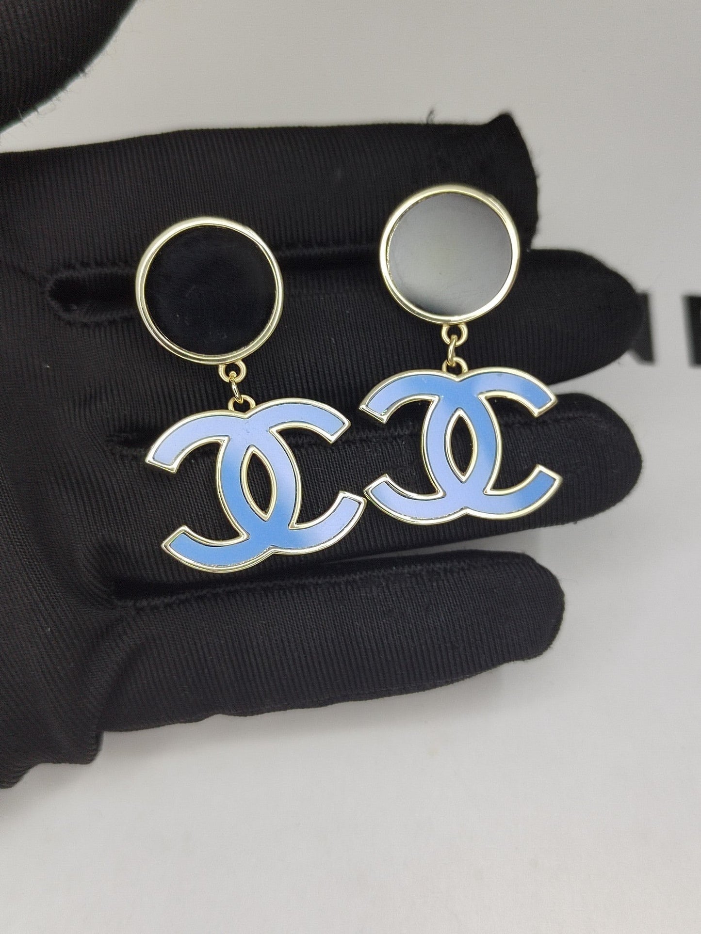 Chanel Classic Blue Dangle 18K Gold Earrings
