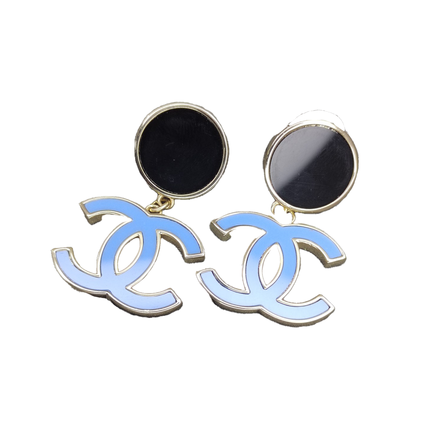 Chanel Classic Blue Dangle 18K Gold Earrings