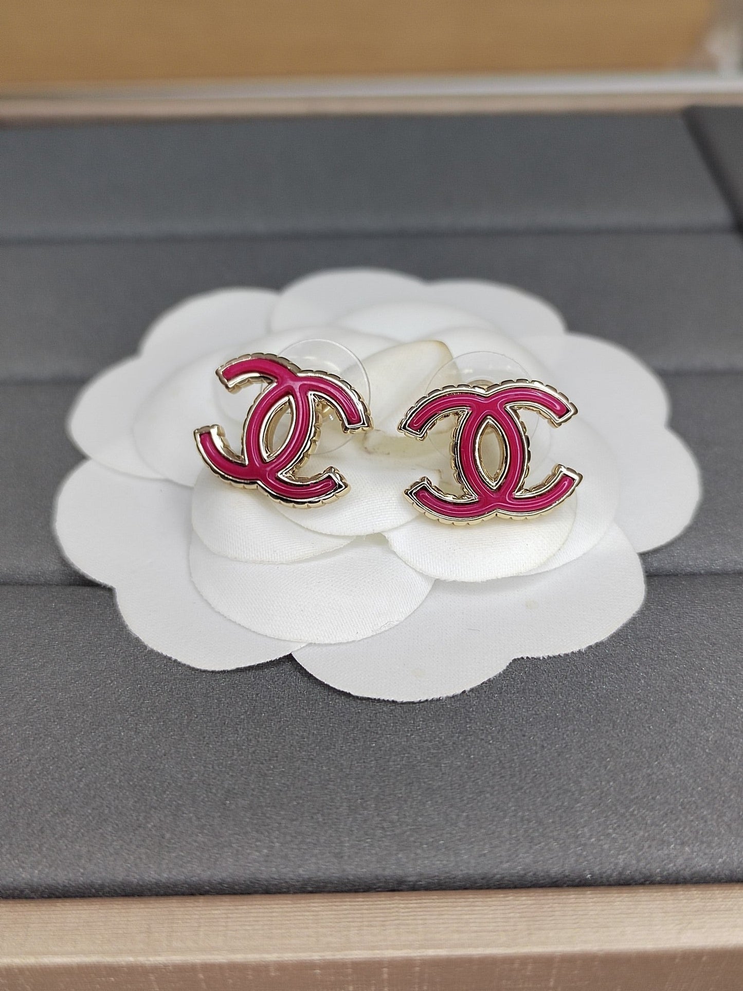 Chanel Pink 18K Gold Earrings