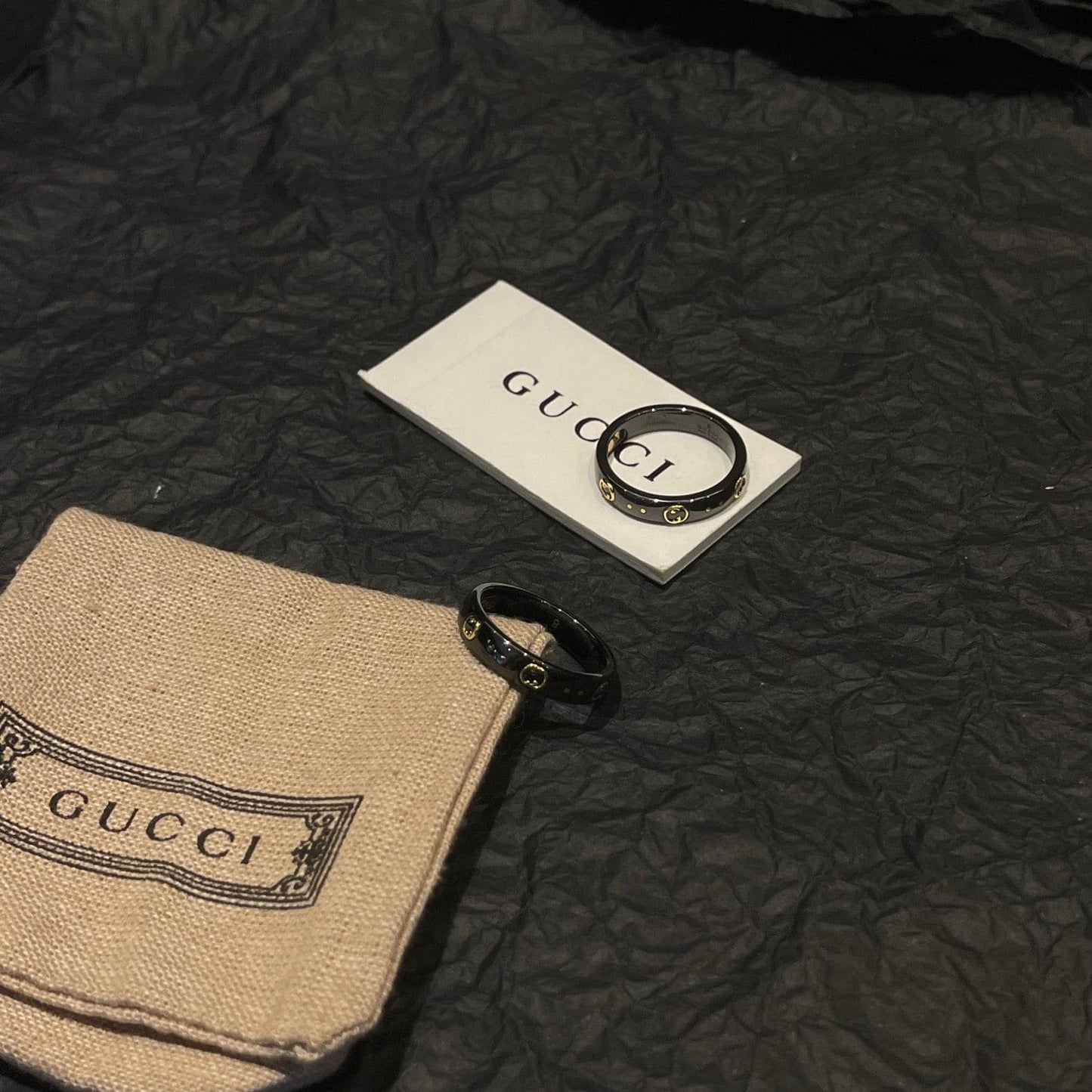 Gucci Double Icon Black Corundum 18K Gold Ring