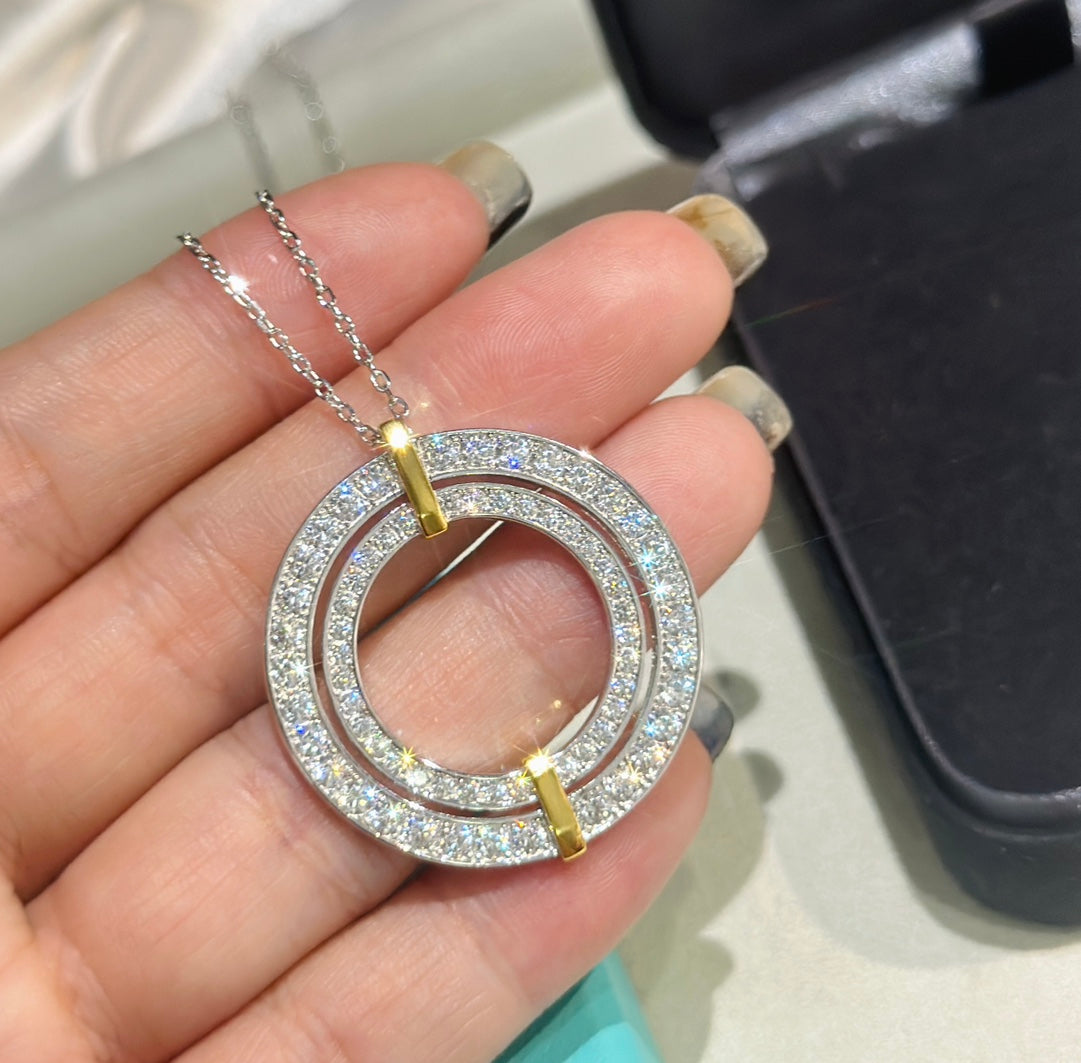 Tiffany Edge Circle Diamond Pendant 18K Gold Necklace