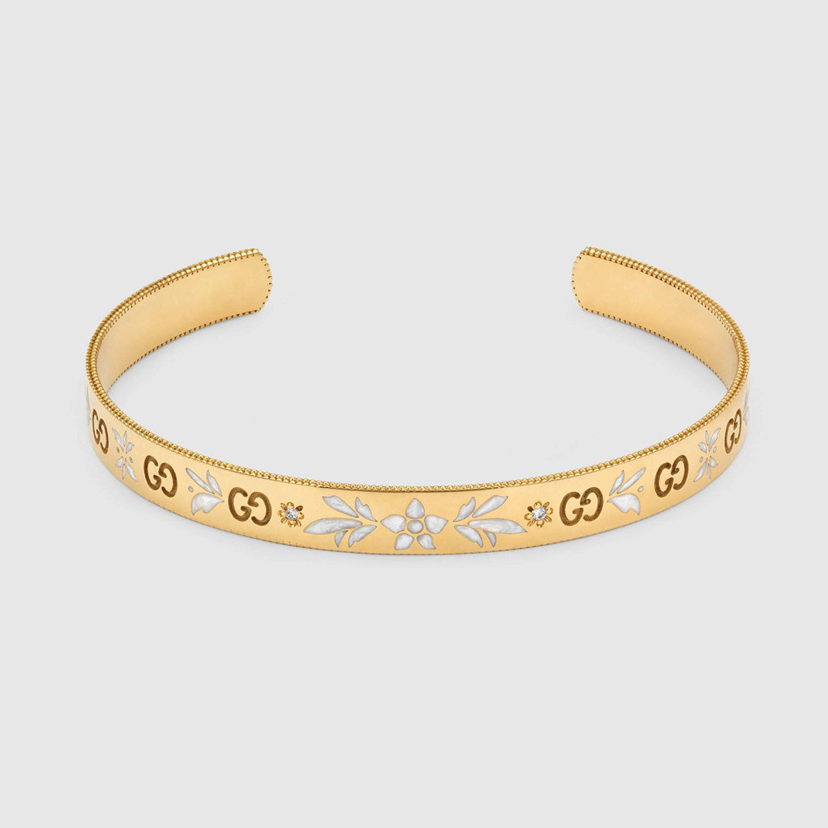 Gucci Double Icon Blossom Enamel Bangle 18K Gold Bracelet