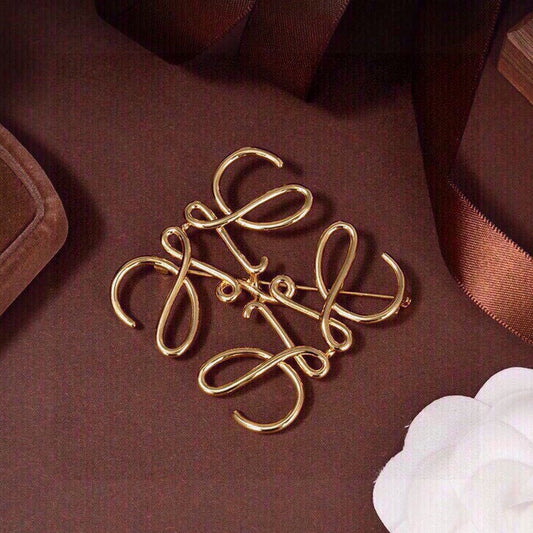 LOEWE Anagram Gold 18K Gold Brooch