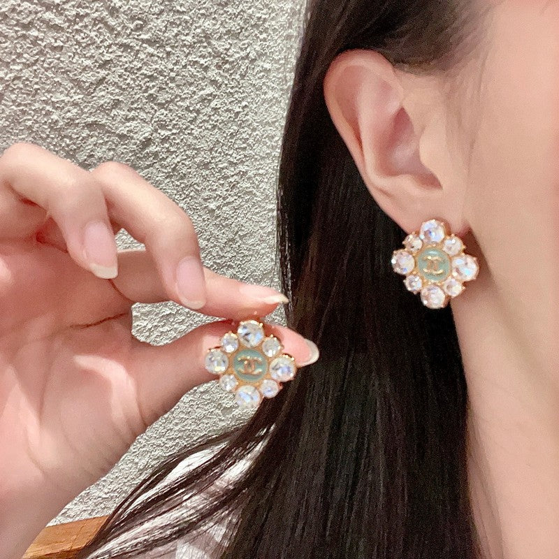 Chanel Color Flower Diamond 18K Gold Earrings