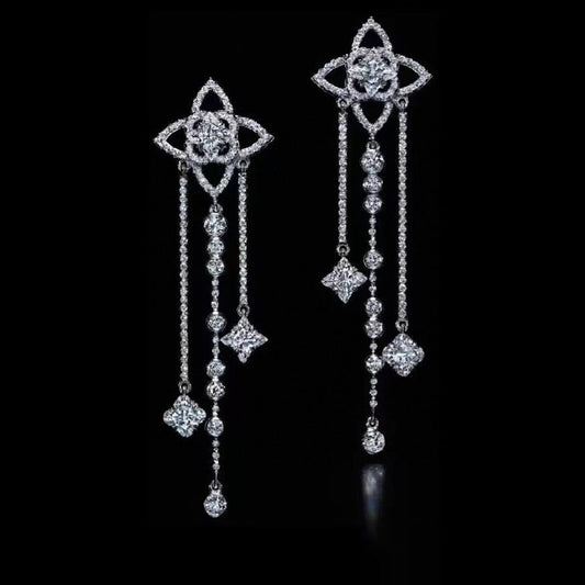 Louis Vuitton Diamond Flowers Long 18K Gold Earrings