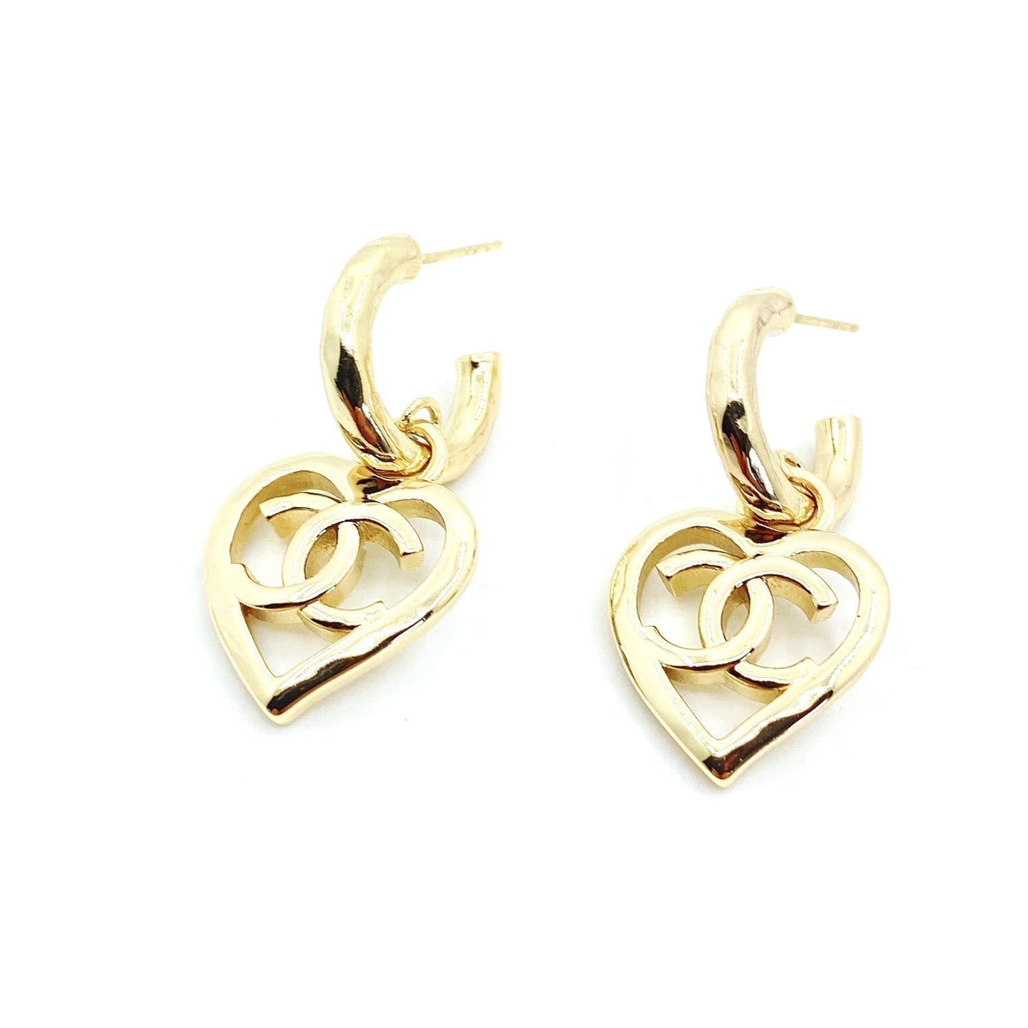 Chanel Heart Pendant 18K Gold Earrings