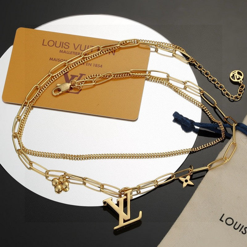 Louis Vuitton Pink Crystal 18K Gold Necklace