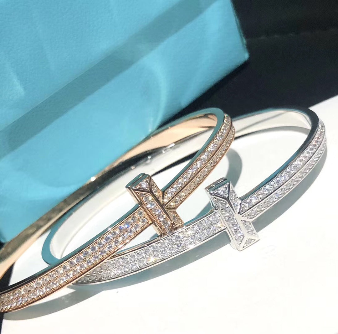T1 Wide Diamond Hinged Bangle 18K Gold Bracelet