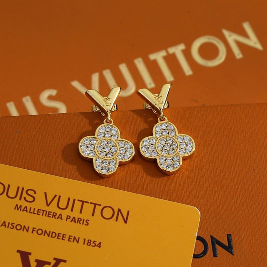 Louis Vuitton Diamond Flower 18K Gold Earrings